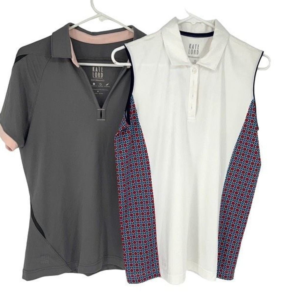 Kate Lord Womens Performance Golf‎ Polo Shirts Gray & White Size Medium